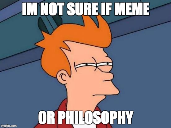 Futurama Fry | IM NOT SURE IF MEME; OR PHILOSOPHY | image tagged in memes,futurama fry | made w/ Imgflip meme maker