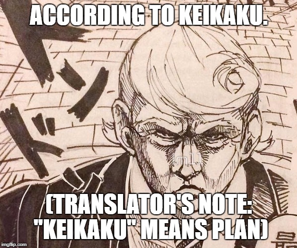 ACCORDING TO KEIKAKU. (TRANSLATOR'S NOTE: "KEIKAKU" MEANS PLAN) | made w/ Imgflip meme maker