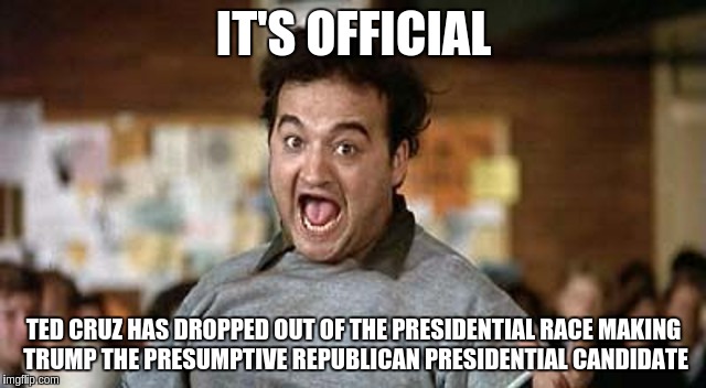 Its Official! | IT'S OFFICIAL; TED CRUZ HAS DROPPED OUT OF THE PRESIDENTIAL RACE MAKING TRUMP THE PRESUMPTIVE REPUBLICAN PRESIDENTIAL CANDIDATE | image tagged in its official | made w/ Imgflip meme maker