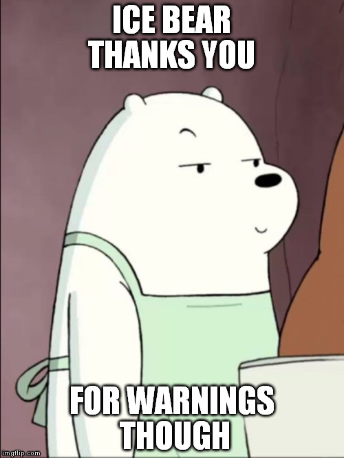 We Bare Bears Ice Bear Smug | ICE BEAR THANKS YOU FOR WARNINGS THOUGH | image tagged in we bare bears ice bear smug | made w/ Imgflip meme maker