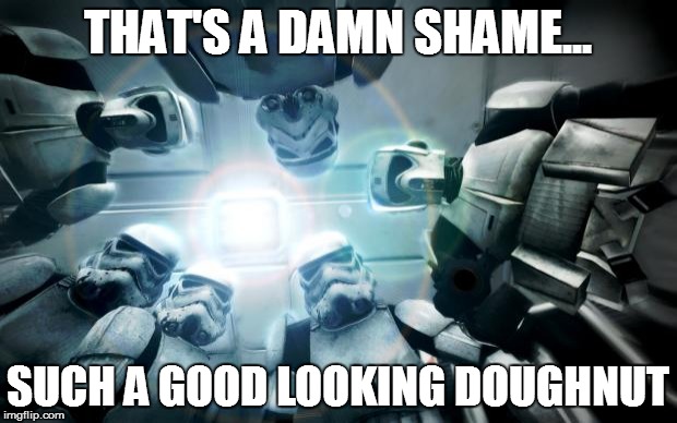 storm troopers | THAT'S A DAMN SHAME... SUCH A GOOD LOOKING DOUGHNUT | image tagged in storm troopers | made w/ Imgflip meme maker