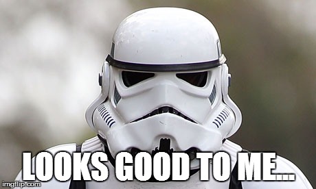 storm trooper | LOOKS GOOD TO ME... | image tagged in storm trooper | made w/ Imgflip meme maker