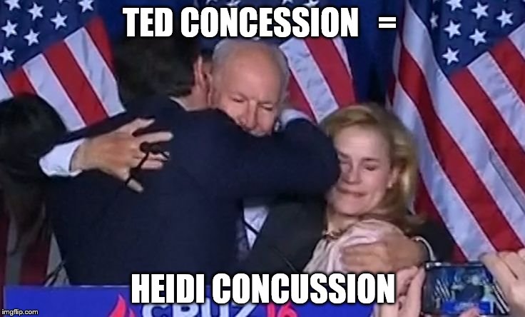 TED CONCESSION   =; HEIDI CONCUSSION | image tagged in tedelbow | made w/ Imgflip meme maker
