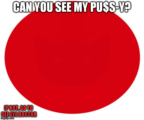 stare into the dot! | CAN YOU SEE MY PU$S-Y? IF NOT, GO TO SEE EYE DOCTOR | image tagged in guess what,first world problems,red dot | made w/ Imgflip meme maker