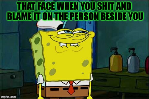 Don't You Squidward | THAT FACE WHEN YOU SHIT AND BLAME IT ON THE PERSON BESIDE YOU | image tagged in memes,dont you squidward | made w/ Imgflip meme maker