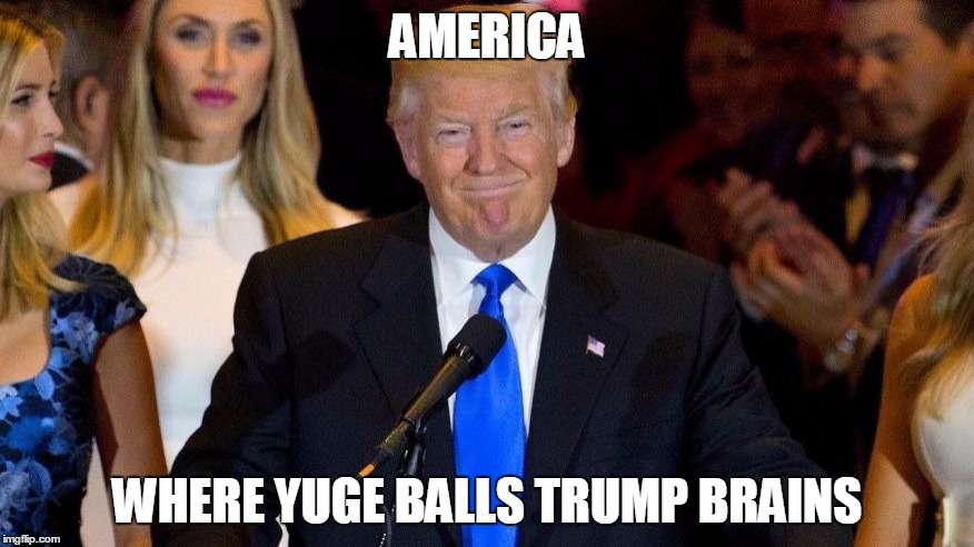 Trump's Balls are Yuge | AMERICA; WHERE YUGE BALLS TRUMP BRAINS | image tagged in trump wins,memes,donald trump | made w/ Imgflip meme maker