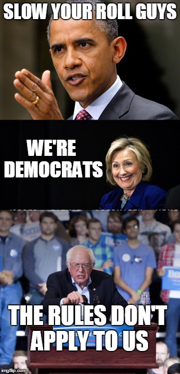 SLOW YOUR ROLL GUYS WE'RE DEMOCRATS THE RULES DON'T APPLY TO US | made w/ Imgflip meme maker