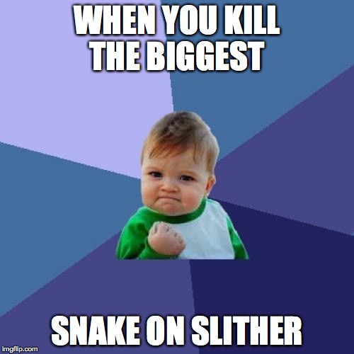 Success Kid Meme | WHEN YOU KILL THE BIGGEST; SNAKE ON SLITHER | image tagged in memes,success kid | made w/ Imgflip meme maker