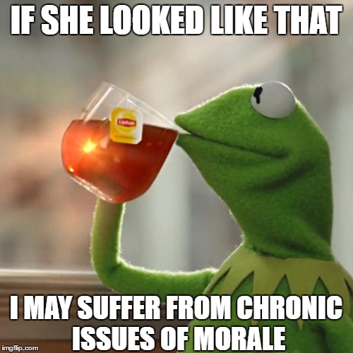 But That's None Of My Business Meme | IF SHE LOOKED LIKE THAT I MAY SUFFER FROM CHRONIC ISSUES OF MORALE | image tagged in memes,but thats none of my business,kermit the frog | made w/ Imgflip meme maker