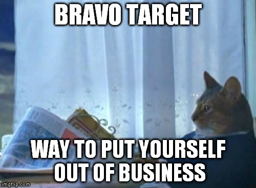 backing perverts is bad for business.. | BRAVO TARGET; WAY TO PUT YOURSELF OUT OF BUSINESS | image tagged in memes,i should buy a boat cat | made w/ Imgflip meme maker
