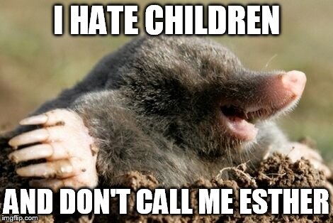 Mole Esther | I HATE CHILDREN; AND DON'T CALL ME ESTHER | image tagged in mole esther | made w/ Imgflip meme maker