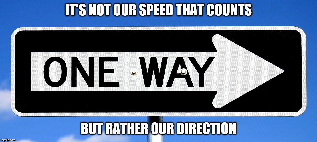 One Way | IT'S NOT OUR SPEED THAT COUNTS; BUT RATHER OUR DIRECTION | image tagged in one way | made w/ Imgflip meme maker