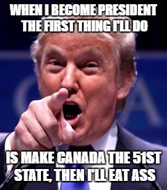 Trump Trademark | WHEN I BECOME PRESIDENT THE FIRST THING I'LL DO; IS MAKE CANADA THE 51ST STATE, THEN I'LL EAT ASS | image tagged in trump trademark | made w/ Imgflip meme maker