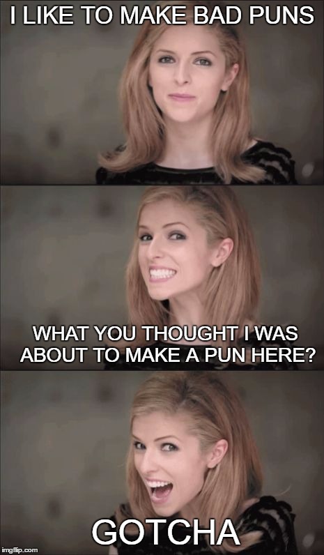 deception | I LIKE TO MAKE BAD PUNS; WHAT YOU THOUGHT I WAS ABOUT TO MAKE A PUN HERE? GOTCHA | image tagged in memes,bad pun anna kendrick,i would make anna-ctual tag,but i find my style,is more,funny | made w/ Imgflip meme maker