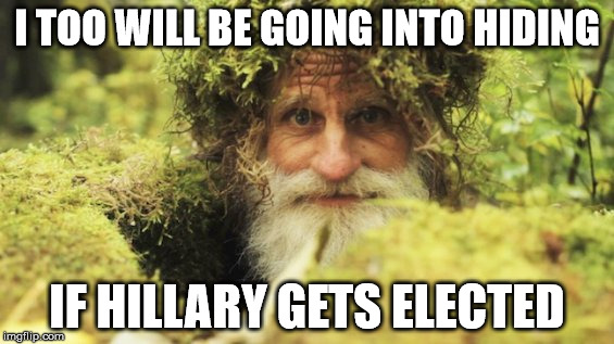 HILLARY | I TOO WILL BE GOING INTO HIDING; IF HILLARY GETS ELECTED | image tagged in hillary clinton | made w/ Imgflip meme maker