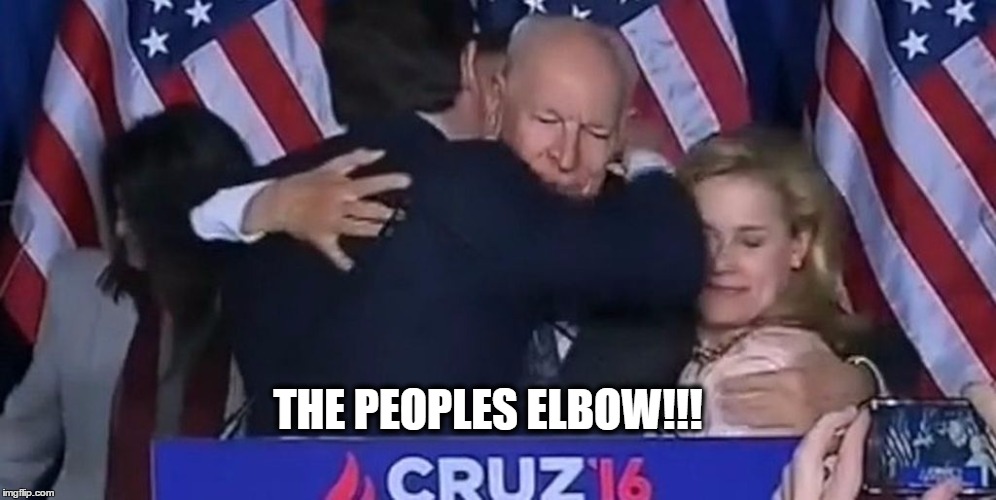 People's Elbow | THE PEOPLES ELBOW!!! | image tagged in ted cruz,well that escalated quickly,ted's wife,people's elbow,ted cruz 2016 | made w/ Imgflip meme maker