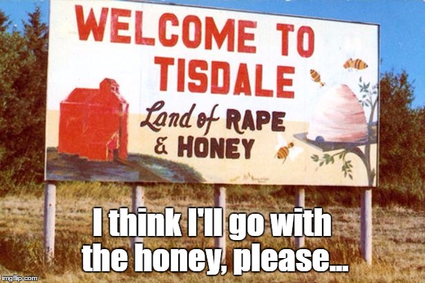 I think I'll go with the honey, please... | image tagged in tisdale,rape | made w/ Imgflip meme maker