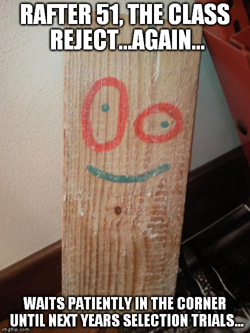 Real-life Plank Ed Edd & Eddy | RAFTER 51, THE CLASS REJECT...AGAIN... WAITS PATIENTLY IN THE CORNER UNTIL NEXT YEARS SELECTION TRIALS... | image tagged in real-life plank ed edd  eddy | made w/ Imgflip meme maker