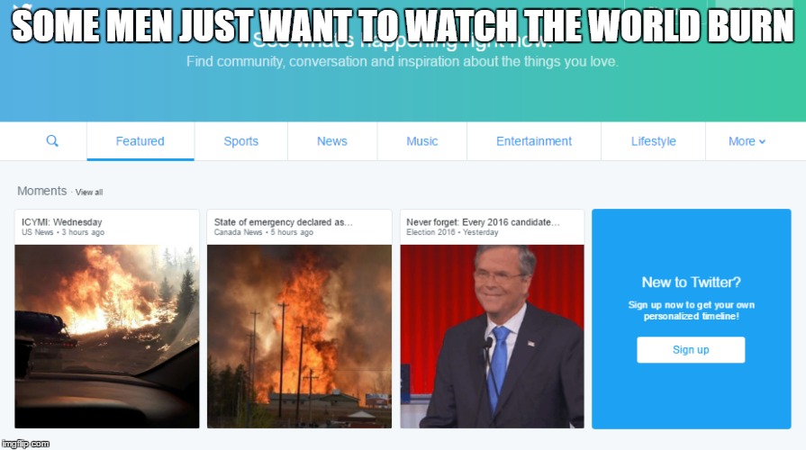 SOME MEN JUST WANT TO WATCH THE WORLD BURN | image tagged in bush | made w/ Imgflip meme maker