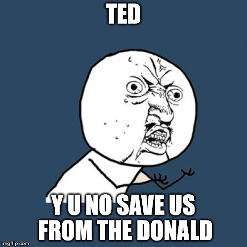 Y U No Meme | TED Y U NO SAVE US FROM THE DONALD | image tagged in memes,y u no | made w/ Imgflip meme maker