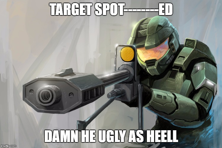 Halo Sniper | TARGET SPOT--------ED; DAMN HE UGLY AS HEELL | image tagged in halo sniper | made w/ Imgflip meme maker