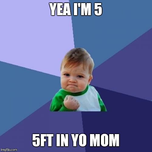 Success Kid | YEA I'M 5; 5FT IN YO MOM | image tagged in memes,success kid | made w/ Imgflip meme maker