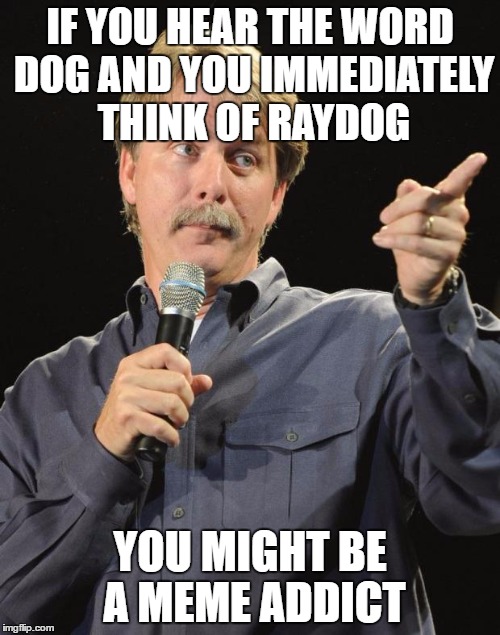 Or it proves that you ARE a meme addict. | IF YOU HEAR THE WORD DOG AND YOU IMMEDIATELY THINK OF RAYDOG; YOU MIGHT BE A MEME ADDICT | image tagged in jeff foxworthy | made w/ Imgflip meme maker