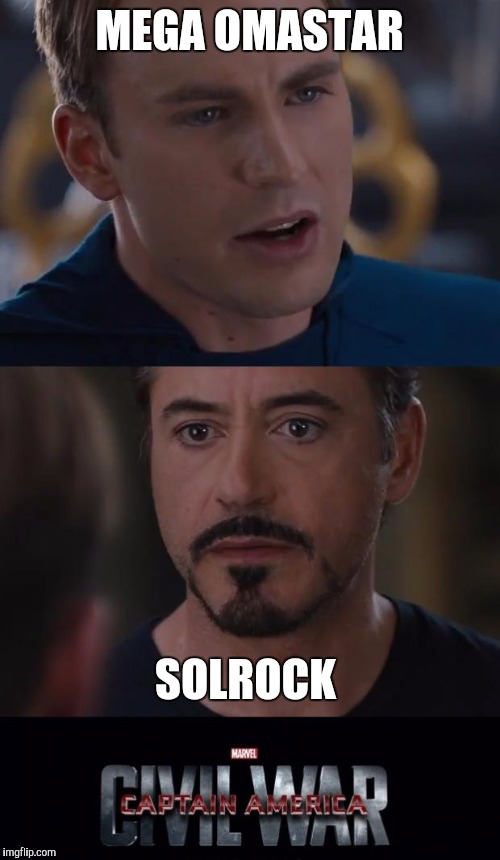 Marvel Civil War Meme | MEGA OMASTAR; SOLROCK | image tagged in memes,marvel civil war | made w/ Imgflip meme maker