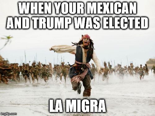 Jack Sparrow Being Chased Meme | WHEN YOUR MEXICAN AND TRUMP WAS ELECTED; LA MIGRA | image tagged in memes,jack sparrow being chased | made w/ Imgflip meme maker