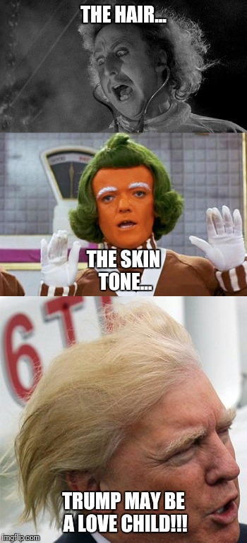 I'm just saying... | THE HAIR... THE SKIN TONE... TRUMP MAY BE A LOVE CHILD!!! | image tagged in donald trump,love child | made w/ Imgflip meme maker