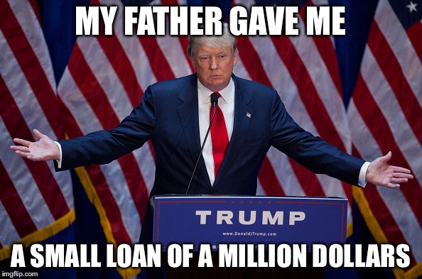 Donald Trump | MY FATHER GAVE ME; A SMALL LOAN OF A MILLION DOLLARS | image tagged in donald trump | made w/ Imgflip meme maker