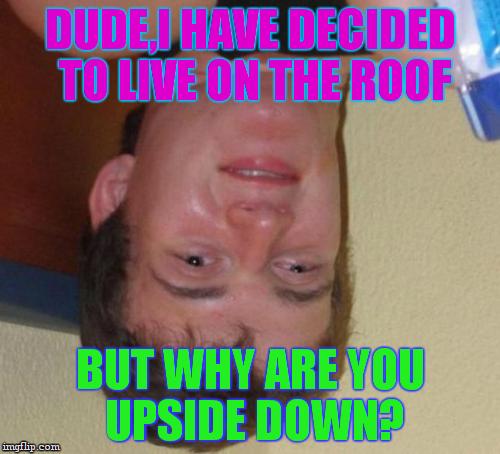 0x200+50x3-140 guy | DUDE,I HAVE DECIDED TO LIVE ON THE ROOF; BUT WHY ARE YOU UPSIDE DOWN? | image tagged in memes,10 guy | made w/ Imgflip meme maker