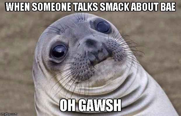 Awkward Moment Sealion Meme | WHEN SOMEONE TALKS SMACK ABOUT BAE; OH GAWSH | image tagged in memes,awkward moment sealion | made w/ Imgflip meme maker