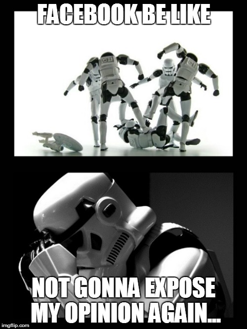 storm trooper for life | FACEBOOK BE LIKE; NOT GONNA EXPOSE MY OPINION AGAIN... | image tagged in storm trooper for life | made w/ Imgflip meme maker