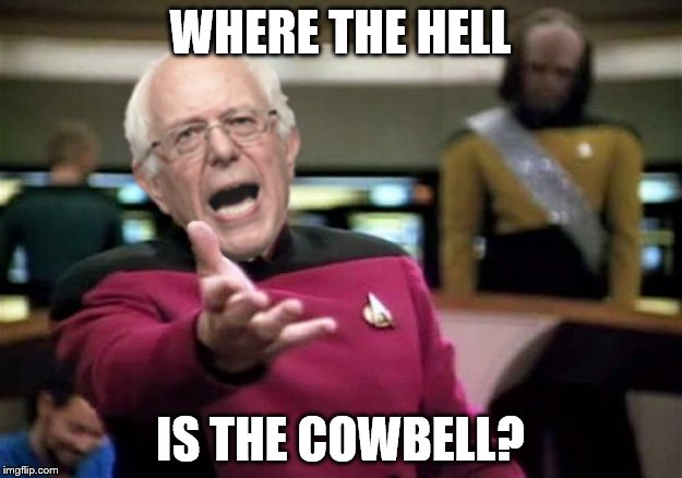 WTF Bernie Sanders | WHERE THE HELL; IS THE COWBELL? | image tagged in wtf bernie sanders | made w/ Imgflip meme maker
