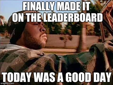 Thanks everyone. :D Special shoutout to Chuck Norris for making this possible. | FINALLY MADE IT ON THE LEADERBOARD; TODAY WAS A GOOD DAY | image tagged in memes,today was a good day | made w/ Imgflip meme maker