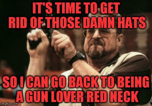 Let's leave the counter offensive to him, nobody's gonna miss him anyways. | IT'S TIME TO GET RID OF THOSE DAMN HATS; SO I CAN GO BACK TO BEING A GUN LOVER RED NECK | image tagged in memes,am i the only one around here | made w/ Imgflip meme maker