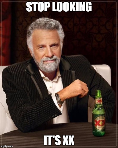 The Most Interesting Man In The World | STOP LOOKING; IT'S XX | image tagged in memes,the most interesting man in the world | made w/ Imgflip meme maker