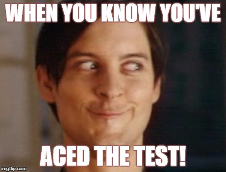 Spiderman Peter Parker Meme | WHEN YOU KNOW YOU'VE; ACED THE TEST! | image tagged in memes,spiderman peter parker | made w/ Imgflip meme maker