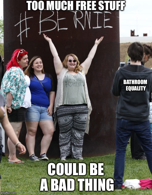 When it takes two cell phones to snap one selfie | TOO MUCH FREE STUFF; BATHROOM EQUALITY; COULD BE A BAD THING | image tagged in liberal college students | made w/ Imgflip meme maker