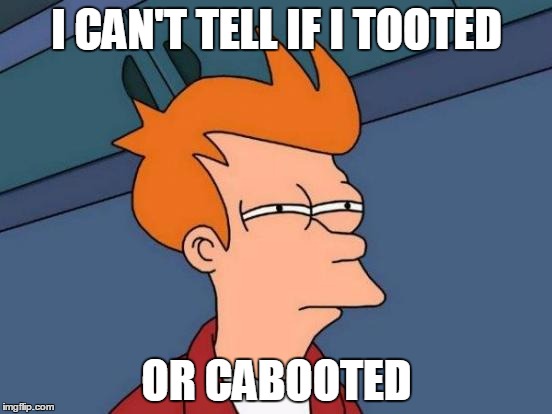 Futurama Fry | I CAN'T TELL IF I TOOTED; OR CABOOTED | image tagged in memes,futurama fry | made w/ Imgflip meme maker