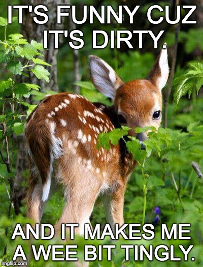 Bad Touch Bimbi | IT'S FUNNY CUZ IT'S DIRTY. AND IT MAKES ME A WEE BIT TINGLY. | image tagged in sex ed,abstinence only,deer,innuendo,dirty joke | made w/ Imgflip meme maker