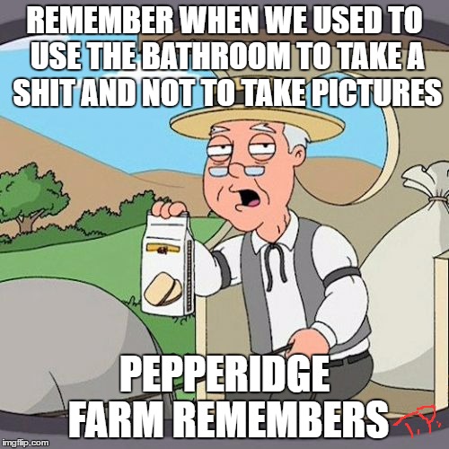 pepperidge farms shit | REMEMBER WHEN WE USED TO USE THE BATHROOM TO TAKE A SHIT AND NOT TO TAKE PICTURES; PEPPERIDGE FARM REMEMBERS | image tagged in memes,pepperidge farm remembers,meme,funny,funny meme | made w/ Imgflip meme maker