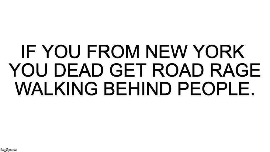 New York Stuggles | IF YOU FROM NEW YORK YOU DEAD GET ROAD RAGE WALKING BEHIND PEOPLE. | image tagged in new york city,new york | made w/ Imgflip meme maker