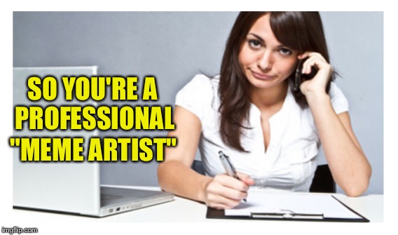 AT THE EMPLOYMENT AGENCY | SO YOU'RE A PROFESSIONAL; "MEME ARTIST" | image tagged in meme | made w/ Imgflip meme maker