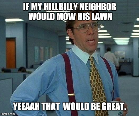 That Would Be Great | IF MY HILLBILLY NEIGHBOR WOULD MOW HIS LAWN; YEEAAH THAT  WOULD BE GREAT. | image tagged in memes,that would be great | made w/ Imgflip meme maker
