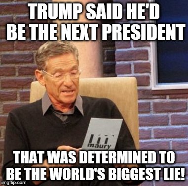 Maury Lie Detector | TRUMP SAID HE'D BE THE NEXT PRESIDENT; THAT WAS DETERMINED TO BE THE WORLD'S BIGGEST LIE! | image tagged in memes,maury lie detector | made w/ Imgflip meme maker
