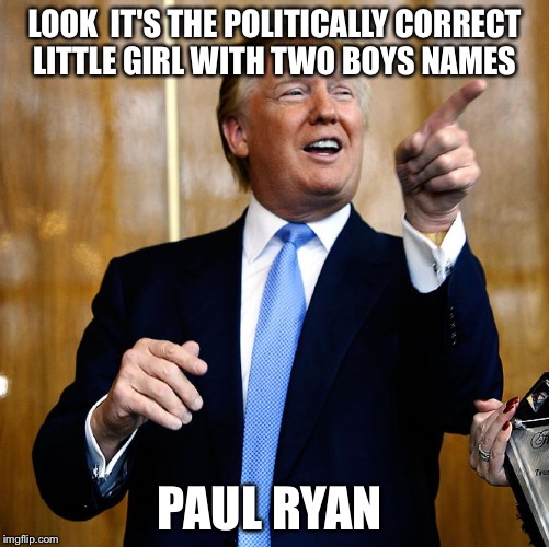 St. Pauli Ryan Girl | LOOK  IT'S THE POLITICALLY CORRECT LITTLE GIRL WITH TWO BOYS NAMES; PAUL RYAN | image tagged in donald trump,paul ryan,gop,political meme,2016 election,republicans | made w/ Imgflip meme maker