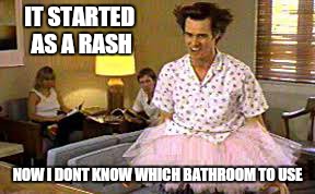 IT STARTED AS A RASH NOW I DONT KNOW WHICH BATHROOM TO USE | made w/ Imgflip meme maker