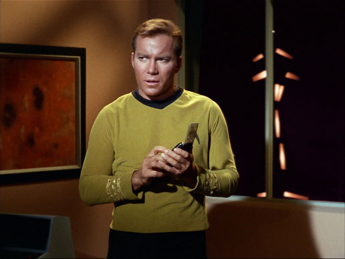High Quality captain kirk with communicator Blank Meme Template